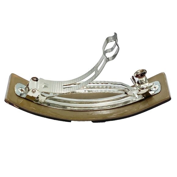 Large Tan Beige Acrylic Bling Flower Hair French Clip Barrette Curved Long Hair - Picture 9 of 11